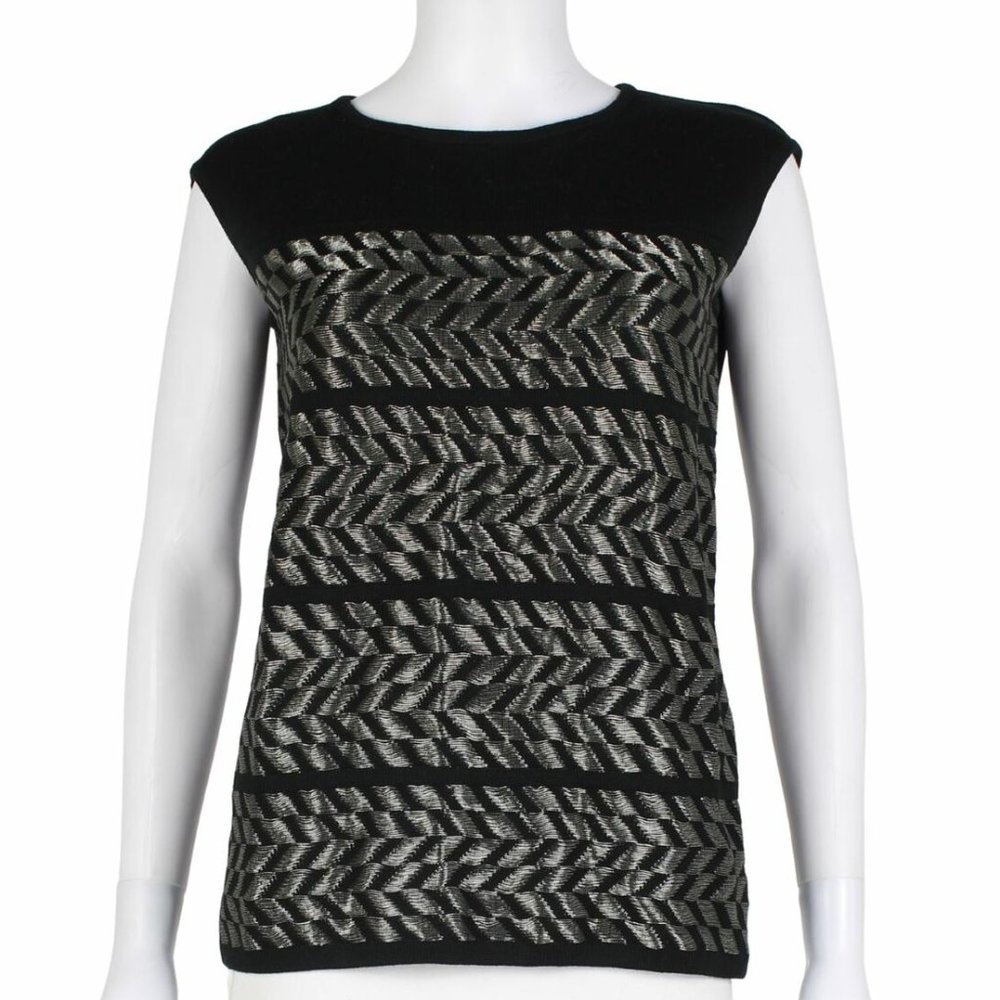 Sz XL Escada Shiloah Black and Silver Sleeveless Knit Top - Picture 1 of 16